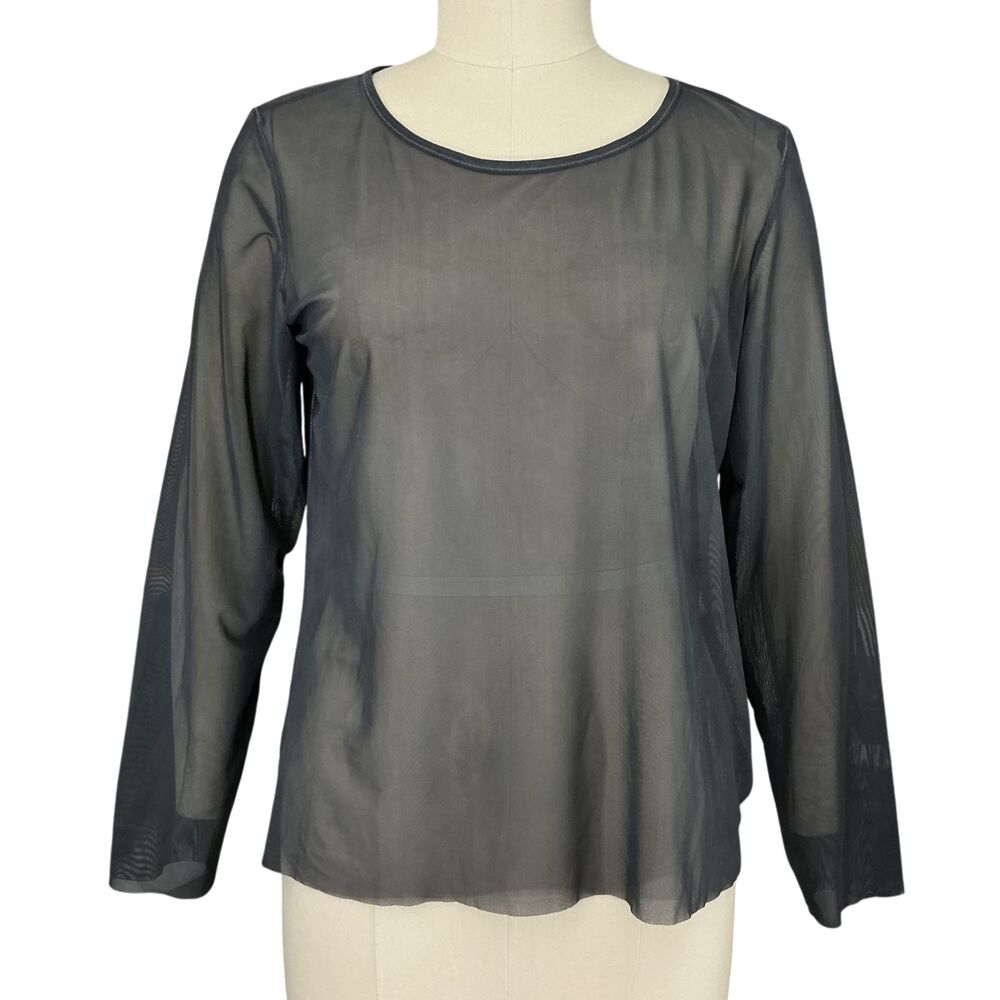 LUUKAA Mesh Long Sleeve Top Size 6 US18 Gradient Grey Print Scoop Neck Rave Goth